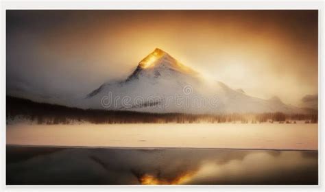 Ethereal Sunrise Over Medicine Lake Mountain As Dreamy Background