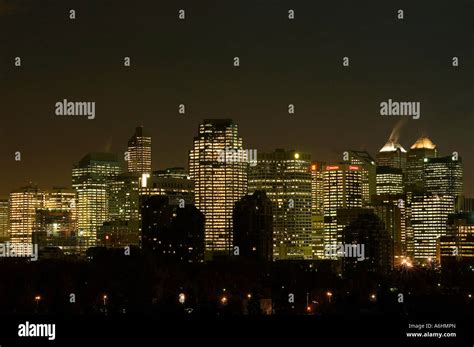 Calgary City Skyline At Night Stock Photo Alamy