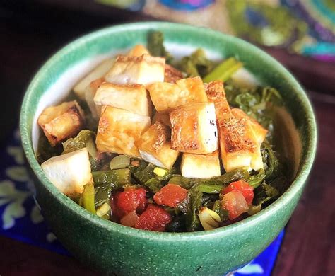 From vegan tofu recipes using firm tofu to quick, easy tofu stir fry. Curried Tofu with Mustard Greens (Vegan) | Tofu, Lean and green meals, Green vegetarian