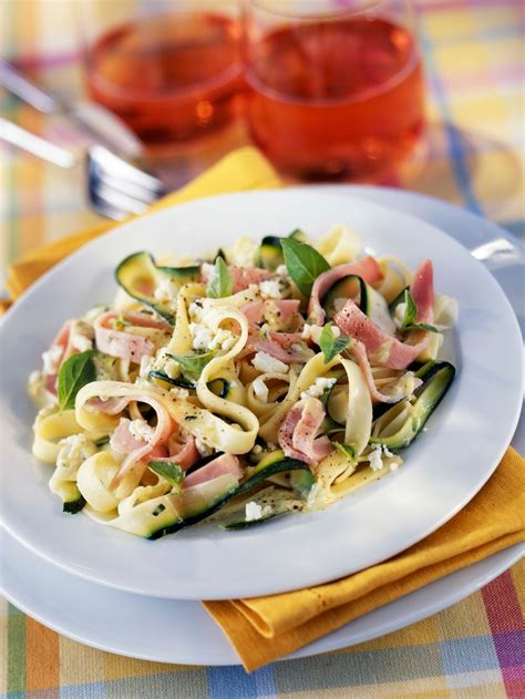 Ribbon Pasta With Cured Ham Slices And Soft Cheese Recipe Eat Smarter Usa
