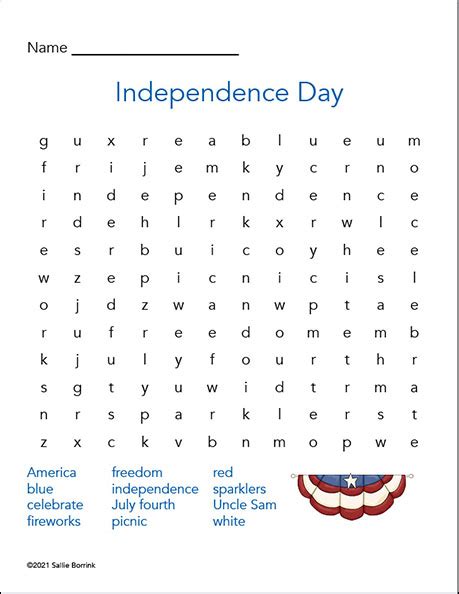 Independence Day Word Search 2 Sallie Borrink