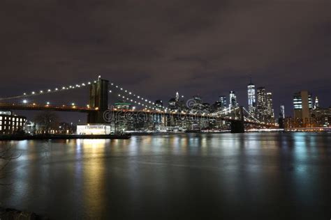 Brooklyn Bridge At Night In New York Stock Photo Image Of Light