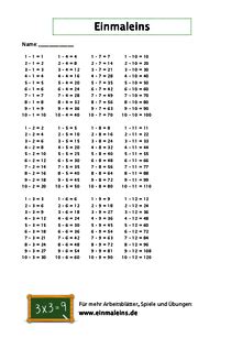Einmaleins tabellen der 1x1 reihen zum ausdrucken. Einmaleins üben mit Arbeitsblättern zum Ausdrucken