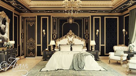 3d Model Royal Black And Gold Interior Master Bedroom