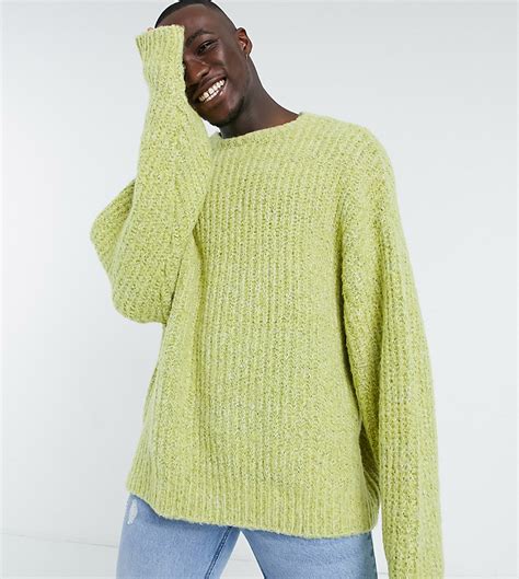 Asos Design Tall Oversized Chunky Knit Sweater In Lime Green The