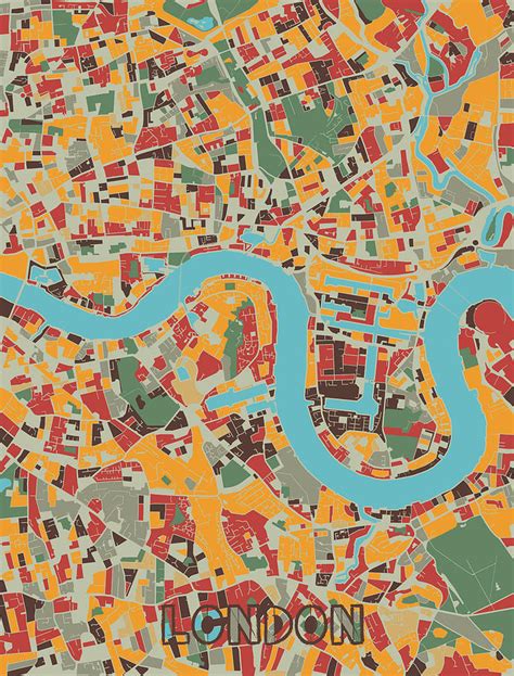 London Map Retro Digital Art By Bekim M