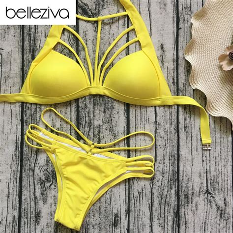Buy Belleziva Female Sexy Halter High Neck Strappy Backless Padded Bikini Set