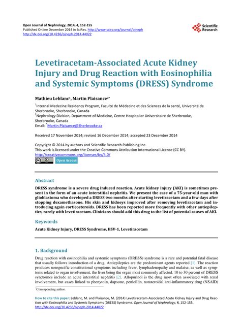 Pdf Levetiracetam Associated Acute Kidney Injury And Drug Reaction