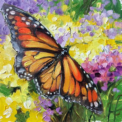 Monarch Butterfly Art Painting Original 4x4 Yellow Oil Etsy