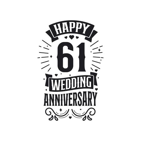 61 Years Anniversary Celebration Typography Design Happy 61st Wedding