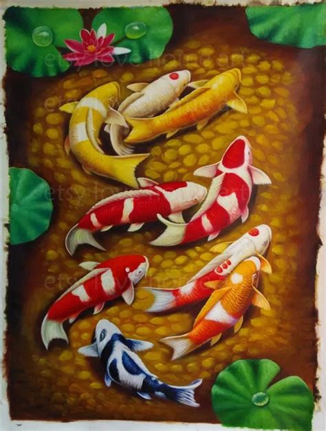 High Quality Handpainted 9 Koi Fish Oil Painting For Home Etsy
