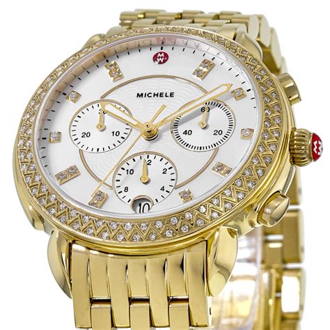 Michele Sidney Diamond Gold Tone Mother Of Pearl Dial Womens Watch