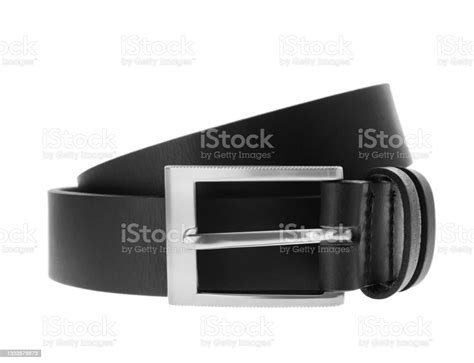 Stylish Black Leather Belt Isolated On White Stock Photo Download