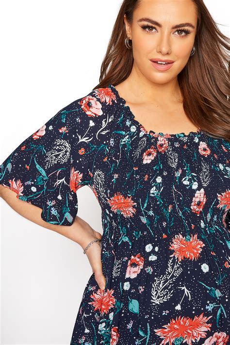 Bump It Up Maternity Navy Floral Shirred Milkmaid Top Yours Clothing
