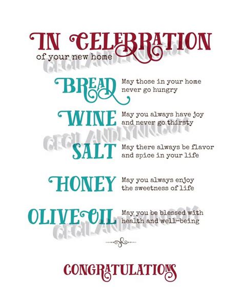 Printable Home Blessing Bread Salt Wine Honey Olive Oil Quote