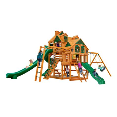 Gorilla Playsets Empire Wooden Swing Set With 2 Solar Wall Lights
