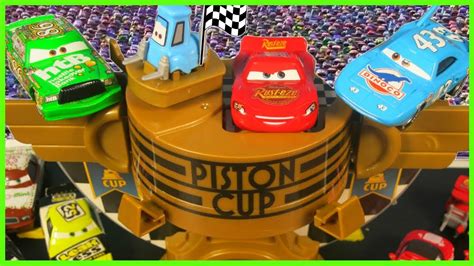 Disney Cars Movie Piston Cup Speedway Track Pit Garage Lightning Vs Chick Vs The King Race
