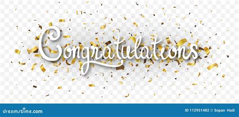 Congratulations Banner With Gold Confetti Isolated On Transparent