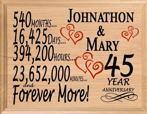 45 Year Anniversary T Sign Personalized 45th Wedding Anniversary