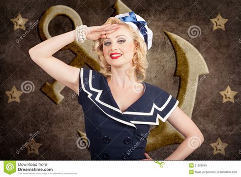 Retro Pin Up Sailor Woman Retro 50s Fashion Style Stock