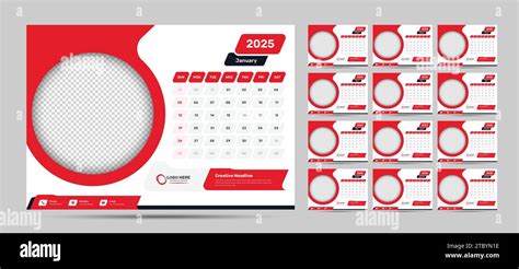 12 Pages Office Desk Calendar Template For 2025 With Circular Image