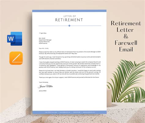 Retirement Letter Resignation Letter Template Retirement Etsy