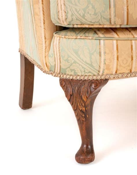 Pair Queen Anne Wing Chairs Cabriole Legs