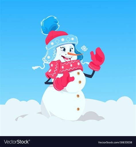 Cute Girl Snowman Wearing Winter Hat And Scarf Vector Image