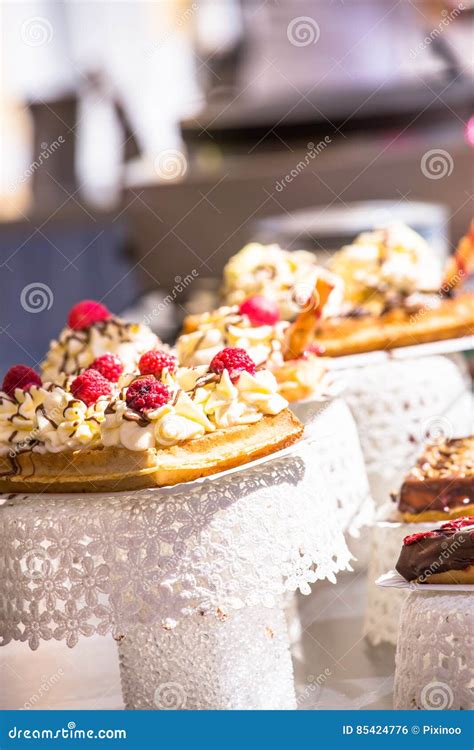 French Pastries On Display A Confectionery Shop In France Stock Photo