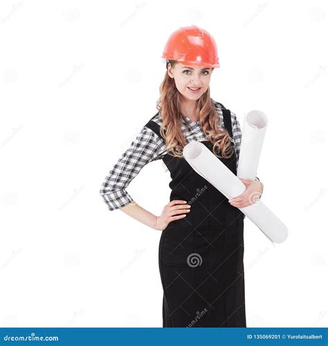 Young Woman Engineer Architect With The Drawings Stock Image Image