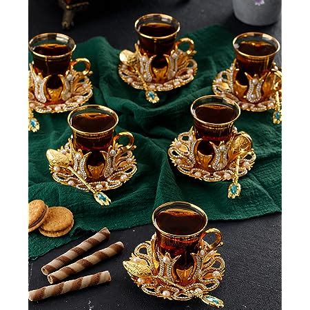 Amazon Com Set Of Demmex Turkish Tea Glasses Saucers Set With