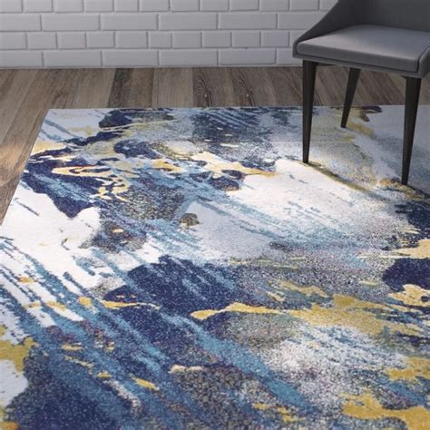 Coughlin Power Loom Performance Ivory Blue Gold Rug Blue Area Rugs