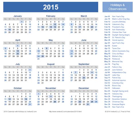 Calendar With Holidays 2015 Pictures Images