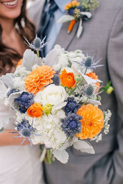 Love White Blue And Orange Wedding Bouquet Wedding