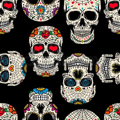 Seamless Pattern With Mexican Sugar Skulls Design Element For Poster
