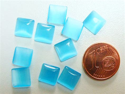 Cabochons Verre Oeil De Chat Carré 8mm Bleu Azur Par 10 Pcs Cabochon