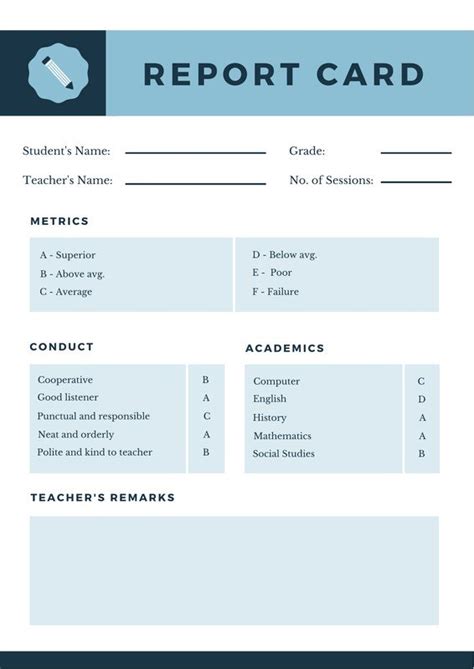 Homeschool Report Card Template Middle School 5 Templates Example