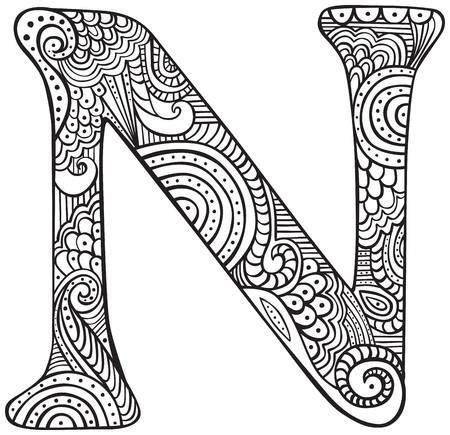 Practice writing both the lowercase and uppercase letters in cursive. Hand drawn capital letter N in black - coloring sheet for ...