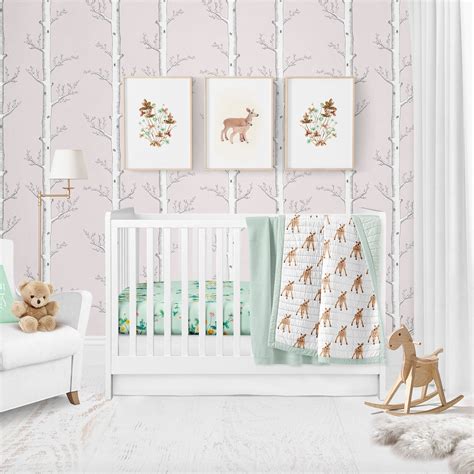 Modern Woodland Nursery, Gender Neutral fabric and wallpaper
