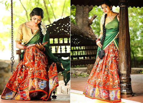 Bollywood Actress Saree Collections Bhargavi Kunam Traditional Teen Half Saree Collection