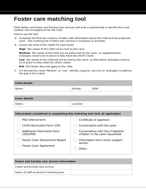 Foster Care Matching Tool Doc Template Pdffiller