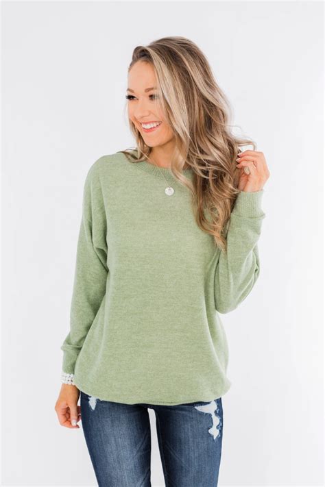 Another Day Long Sleeve Knit Sweater Soft Green Long Sleeve Knit