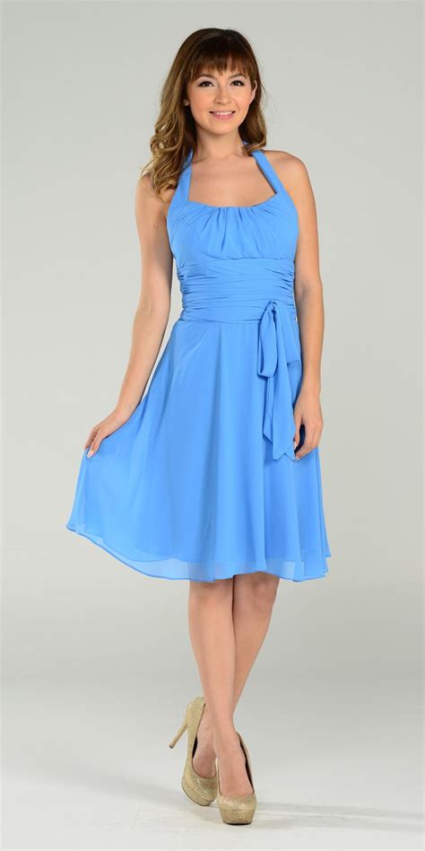 Modest Multi Chiffon Halter Strap Perry Blue Semi Formal Dress Short Short Dresses Formal