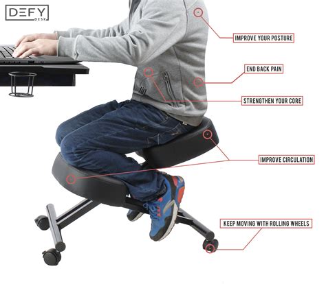 An ergonomic office chair provides lower back support, promotes good posture and helps alleviate back pain. Ergonomic Kneeling Chair - Defy Desk