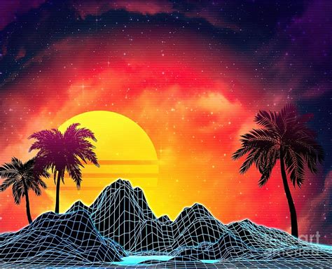 80s Retro Aesthetic Vaporwave Sunset Tapestry Textile By Lexi Ward
