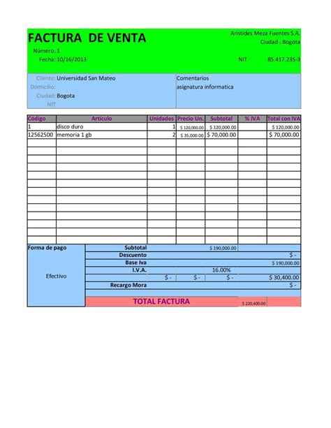 Factura De Venta En Excel Sample Excel Templates