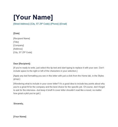 Cv Cover Letter Template Free