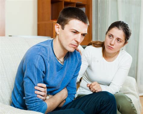 Loving Woman Consoling The Depressed Man Stock Photo Image Of Home