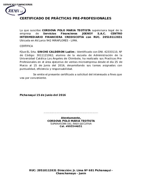 Doc Certificado De PrÁcticas Pre Profesionales Vanessa Buenaventura