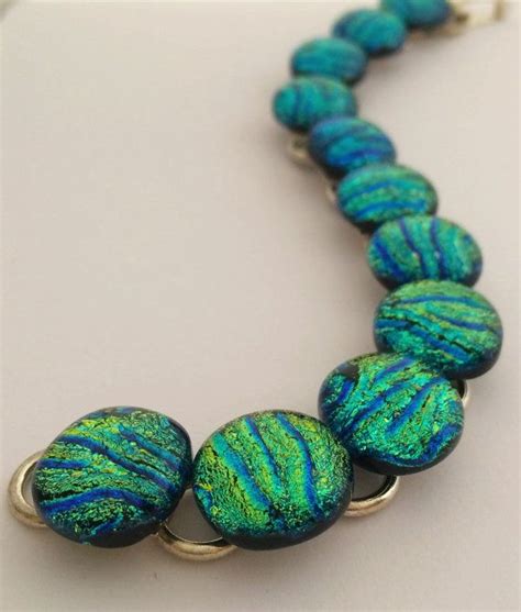 dichroic glass link bracelet in sparkling colors of greens etsy link bracelets dichroic